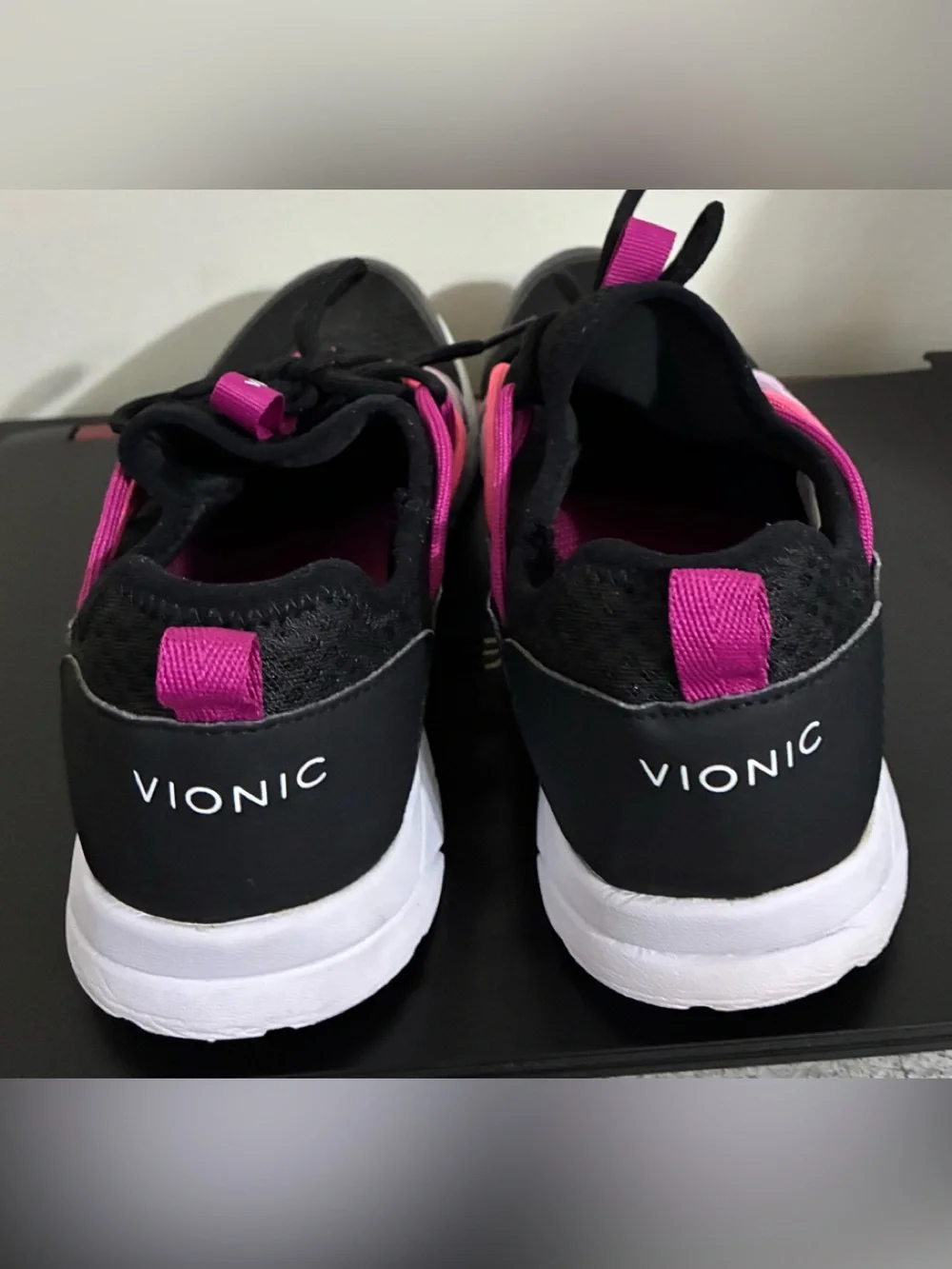 Vionic Black Athletic Sneakers with Pink and Light Pink Accents